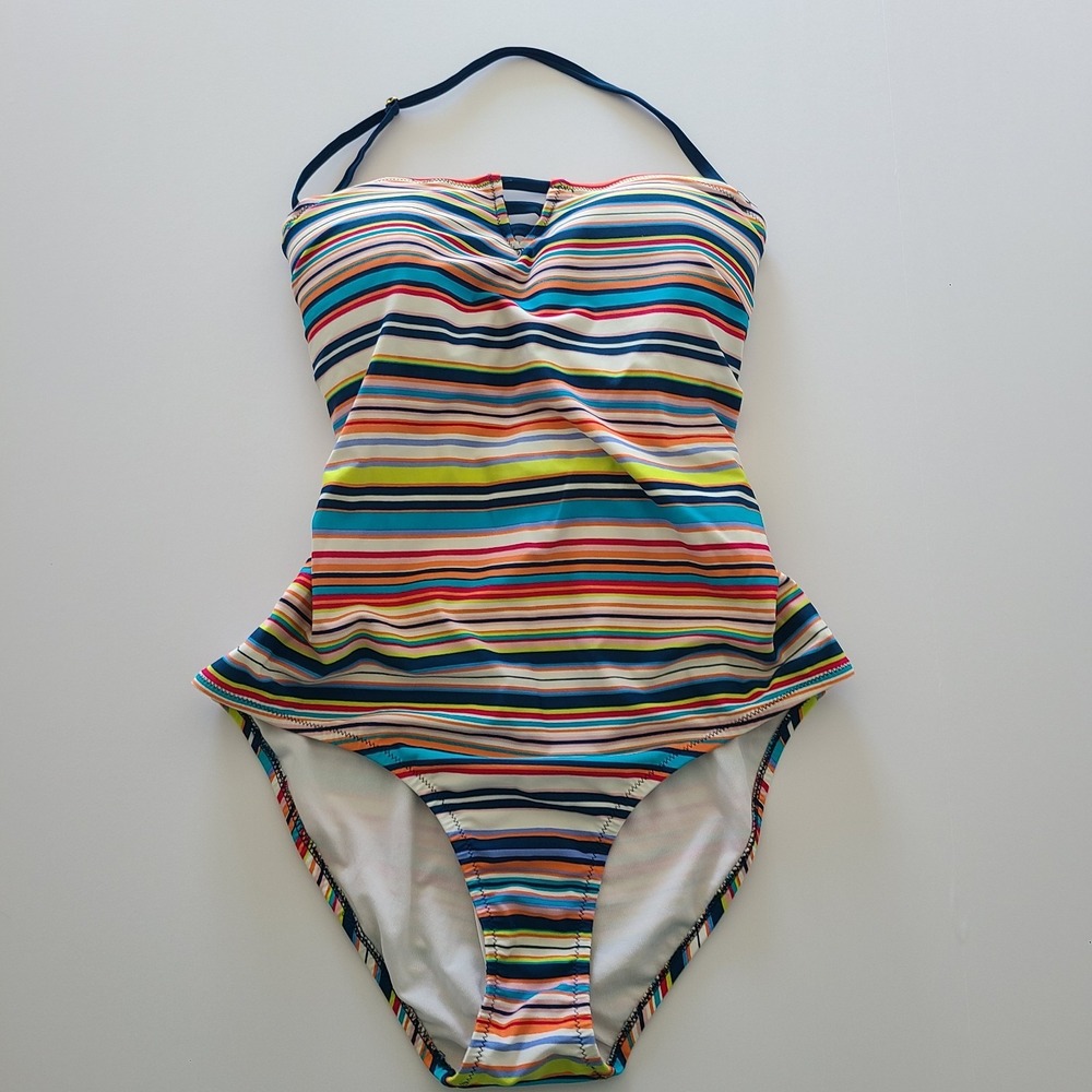 Pink Envelope One Piece Swimsuit Striped Multicolor  Swimsuit Size XL